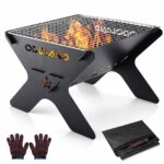 Odoland Camping Fire Pit, Portable Fire Pit for Camping, 2 in 1 Wood Burning Fire pit Grill with Detachable Cooking Grate for Outdoor BBQ, with Carry Bag