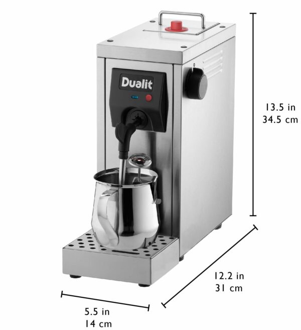 Dualit Cino Milk Steamer | 850ml Capacity | 1450W | Brushed Stainless Steel | Portable and Compact | Milk Jug & Thermometer Included | 84850
