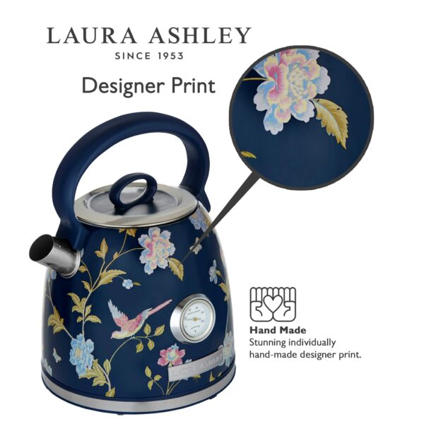 Laura Ashley Elveden Navy Cordless Electric Kettle By VQ, Stainless Steel Kettle With Capacity of 1.7 Litre, Energy Efficient 3KW Fast Boiling Technology With Boil Dry Protection & Temperature Gauge