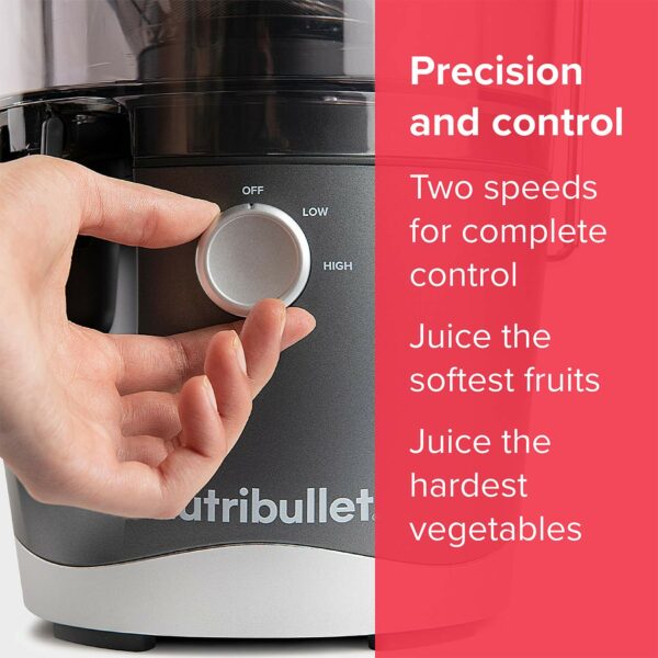 nutribullet 800W Centrifugal Juicer - 8 Piece Set - 1.5L Pulp Basin & 800ml Juicer Pitcher - Two Speeds, Wide 3" Chute, No-Drip Spout & Dishwasher Safe - Juice Tough Fruits and Vegetables With Ease