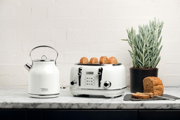 Haden Heritage White Kettle – 1.7L Stylish Retro Stainless Steel Kettle with Rapid Boil Technology, Cordless Design, Perfect for Tea, Coffee, and Everyday Kitchen Use