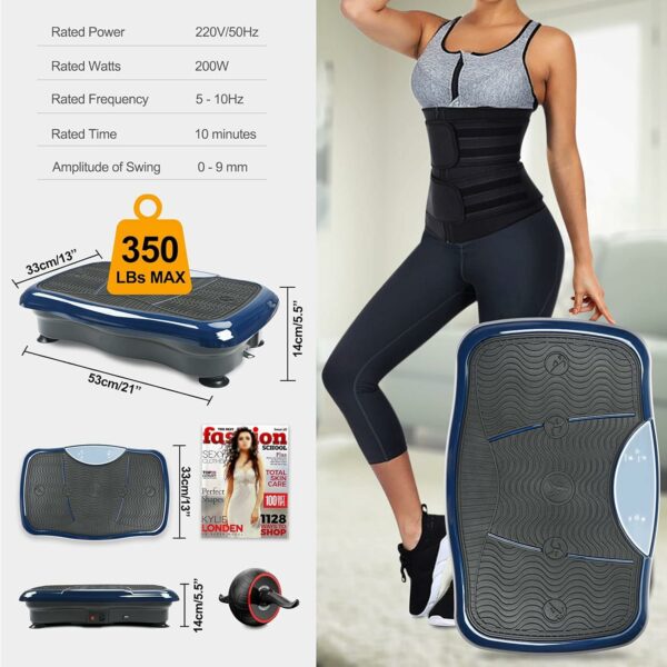 Vibration Plate Exercise Machine Whole Body Workout Vibration Platform w/Bluetooth Speaker Remote Control Vibration Machine 5 Programs 180 Levels Loop Bands for Auult Home Fitness Weight Loss (Blue)