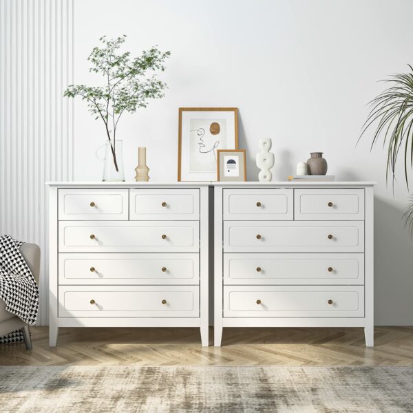 FOREHILL Bedroom Chest of Drawers White Sideboard 5 Drawers Storage Cabinet Cupboard Unit Bedroom Furniture 40x80x80cm