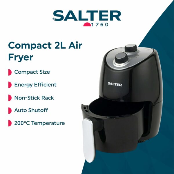 Salter Compact Air Fryer EK2817 2L - Hot Air Circulation, Removable Non-Stick Cooking Rack