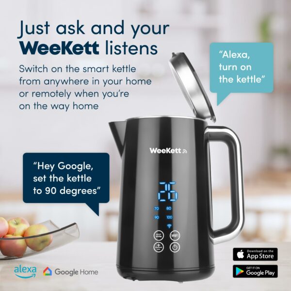 Smart Kettle by WeeKett - voice control with Amazon Alexa, Google & Siri, Temperature Control, Keep Warm, LED Touch Display, Stainless Steel Insulated, Cool Touch, BPA Free, Black, 3000W, 1.7L