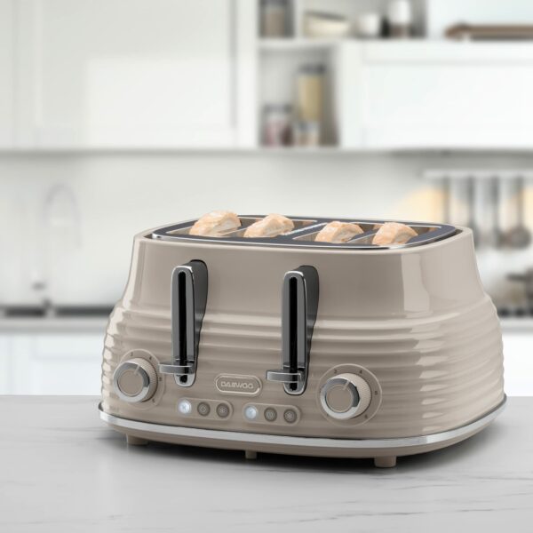 Daewoo Sienna Kettle and Toaster Set, 1.7L 3KW Rapid Boil Kettle 4 Slice Wide Slot Toaster, Defrost