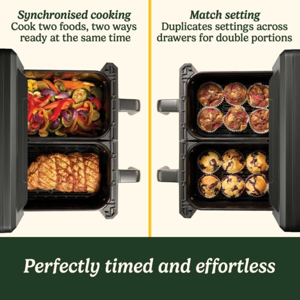 Cuisinart XXL10.4L Air Fryer with 2 x 5.2L Drawers |PFAS Free|Chemical-free cooking | Air Fry, Roast, Grill, Bake, Dehydrate, Max Crisp, Keep Warm | Dual Zones - cook 8+ portions|Dishwasher Safe