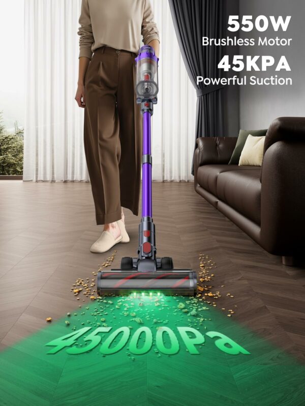 Smoture Cordless Vacuum Cleaner, 550W 45KPA Stick Vacuum with Touch Screen, Up to 60 Mins Runtime, Self-Standing Vacuum with Auto Mode