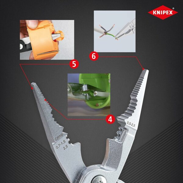 Knipex Pliers for Electrical Installation, VDE, Opening Spring, for Cutting Cable, Wire Stripping, Crimping, Gripping, Bending, 13 96 200