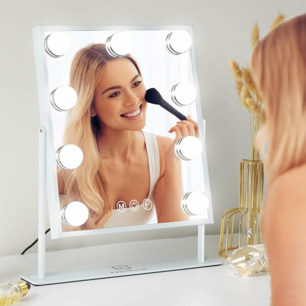 FENCHILIN Vanity Mirror with Lights Makeup Mirror with Lights 9 LED Bulbs Lighted Hollywood Mirror Light up Vanity Mirror 360° Rotation 3 Color Lighting Modes 10X Magnifying Dressing Table Mirror