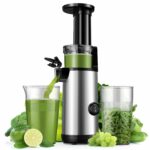 KIDISLE Compact Juicer Machines Powerful Cold Press Juicer Easy to Clean Slow Juicer High Yield Juice Extractor Low Noise Masticating Juicer for Fruits and Vegetables Reverse Function 600ml Cup Brush