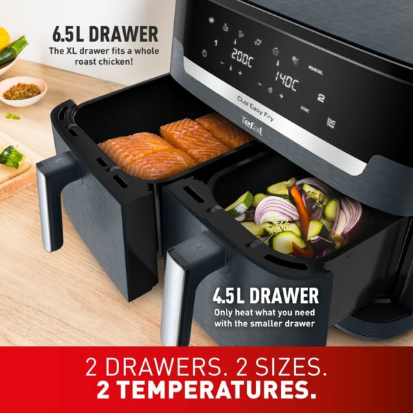 Tefal XXL Dual Easy Fry 11L Air Fryer, Dual Drawer, No Oil, Extra Crisp, Roast, Bake, Reheat, Dehydrate, 7 Pre-set Programs, Dishwasher Safe