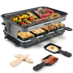 Raclette Grill 8 Person Indoor Grill Machine 8 Mini Non Stick Pan for Raclette Cheese Dishes Cooking