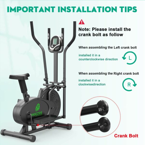 Elliptical Cross Trainer, Neezee 2 in 1 Cross Trainer Exercise Bike with Pulse Sensor, LCD Monitor and Adjustable Seat