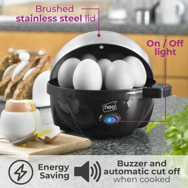 Neo 3 in 1 Durable Kitchen Electric Egg Cooker, Boiler, Poacher Poached Boiled & Omelette Maker Machine Steamer with Timer (Black and Silver)