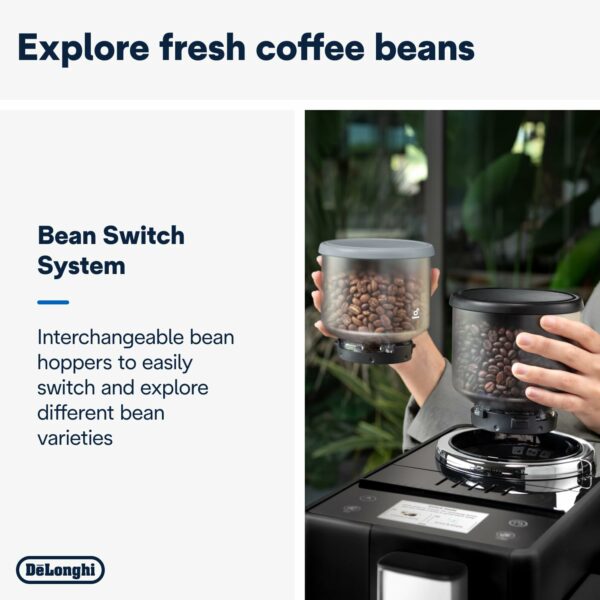 De'Longhi Rivelia EXAM440.55.B, Fully Automatic Coffee Machine with LatteCrema Hot, Automatic Milk Frother, Compact Size Bean to Cup Coffee Machine, 16 Recipes, Full Touch Colored Display, Black