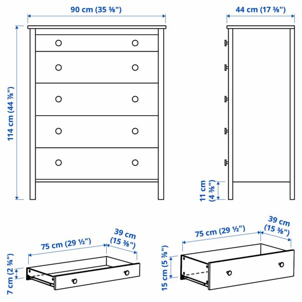 IKEA KOPPANG Chest of 5 Drawers, 90x114 cm, White