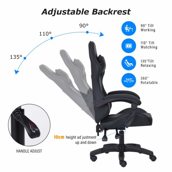 Millhouse Sport Desk Chair, Adjustable Office Gaming Racing Chair with Lumbar and Head Pillow, X3577 - Black