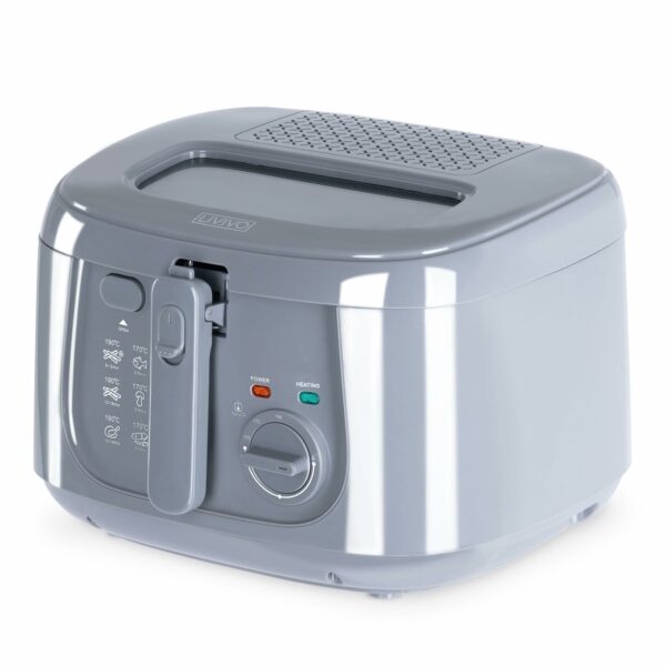 LIVIVO Electric 2.5L Deep Fat Countertop Fryer Non-Stick Coating, Internal Mesh Basket with Safety Handle and Viewing Window Easy Clean (White) (Grey)