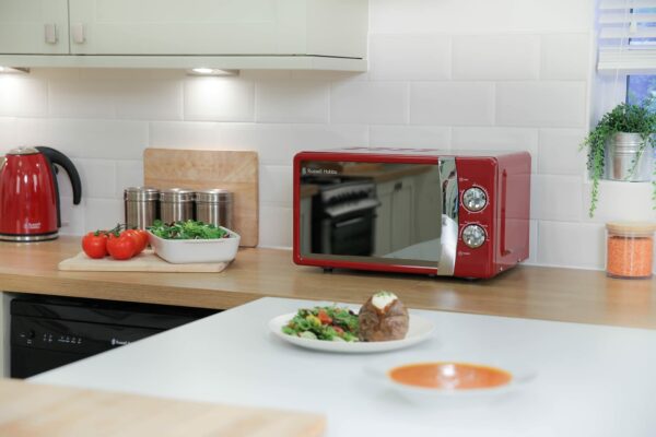 Russell Hobbs RHMM701R 17 Litre 700 W Red Solo Manual Microwave with 5 Power Levels, Ringer, Timer, Defrost Setting, Easy Clean