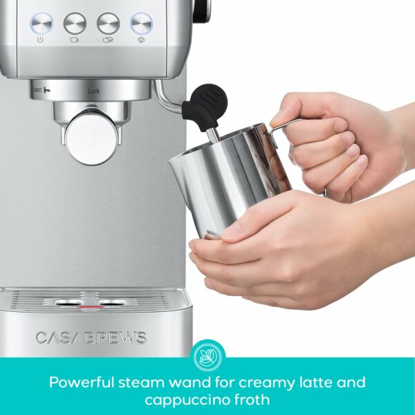 CASABREWS 3700 Essential Espresso Machine 20 Bar, Stainless Steel Cappuccino & Latte Machine with Steam Frother for Home, 1.3L Water Tank, Silver