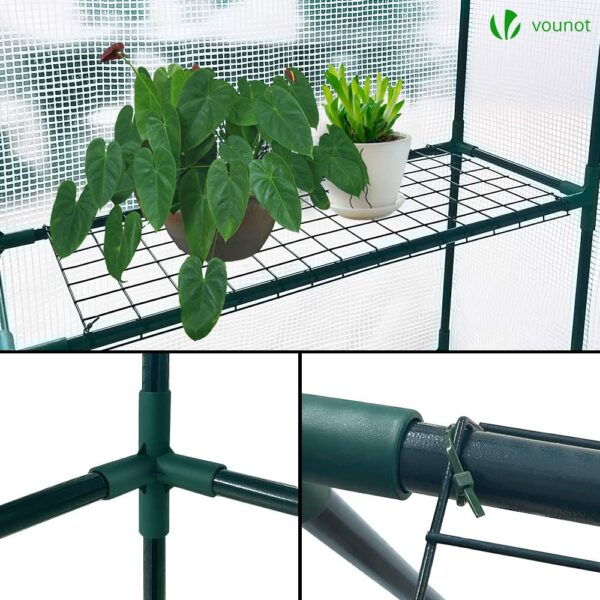 VOUNOT Walk In Greenhouse with Shelves, Roll up Zip Panel Door Garden Plastic Polytunnels Grow House for Outdoor Use, White 143x143x195cm