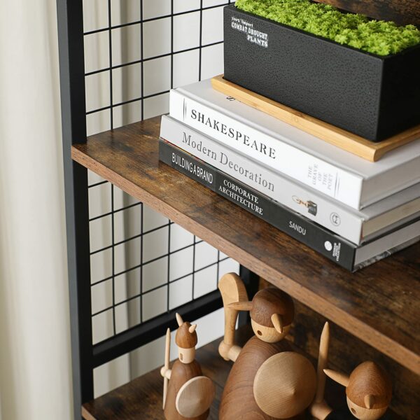 Vasagle Bookcase, Office Storage Shelf, 4 Tiers for Books, Decorations, Stable Steel Frame, S-Shaped Hooks for Hanging