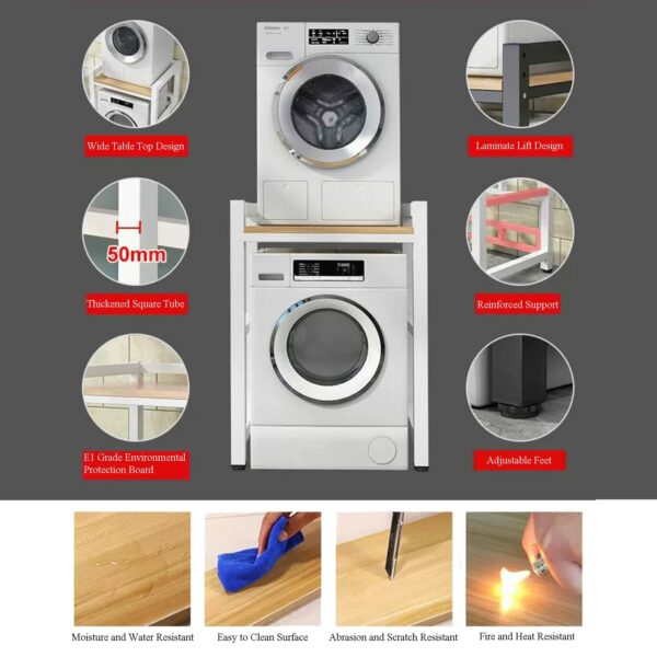 VETERS Dryer Stand Height adjustable Portable Stacking Kit for Front Loader Washing Machine & Tumble Dryer,Storage Rack over washing machine storage unit,400KG Load Capacity