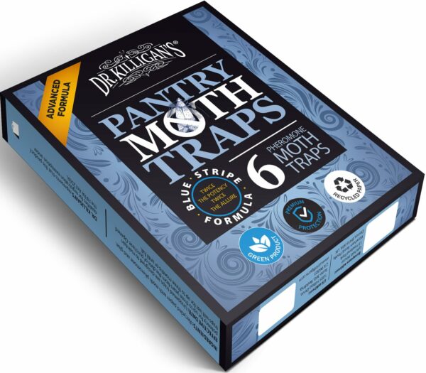 Dr. Killigan's Premium Pantry Moth Traps with Pheromones Prime | Safe, Non-Toxic with No Insecticides | Sticky Glue Trap for Food and Cupboard Moths in Your Kitchen | Organic (6, Blue)