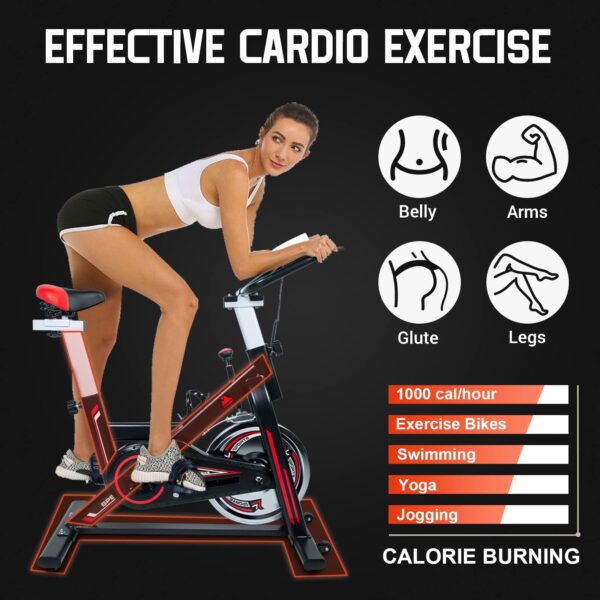 Exercise Bike, EVOLAND Indoor Cycling Bike, Stationary Bicycle Exercise Bikes with LCD Monitor| Adjustable Seat| Kettle Holder, Fitness Cycling Exercise Equipment For Home Use, Max Load 260LBs