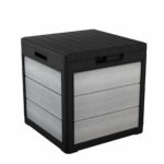 Keter Denali 30 Gallon Resin Outdoor Storage Box and Patio Storage Box Side Table for Pool and Garden Accessories, Grey & Black
