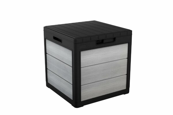 Keter Denali 30 Gallon Resin Outdoor Storage Box and Patio Storage Box Side Table for Pool and Garden Accessories, Grey & Black
