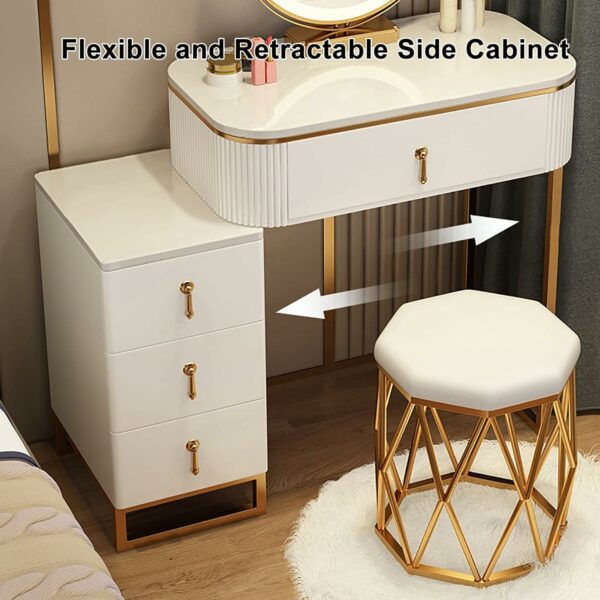 Dressing Table Set with LED Lights Mirror and 4 Drawers, Wooden Makeup Vanity Desk Stool, Modern Makeup Vanity Dressing Table with Cushioned Stool, for Women Girls,Black+gray,L:60cm/23.6 inc
