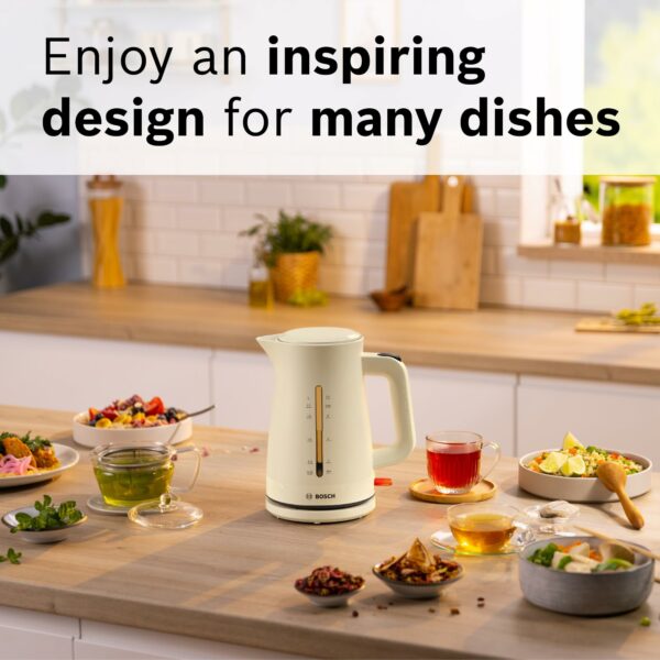 Bosch MyMoment Infuse TWK3M127GB Electric Kettle with 1.7 L Capacity and Fast Boil, Dual Sided Water Gauge, Limescale Filter, Cord Storage in Cream