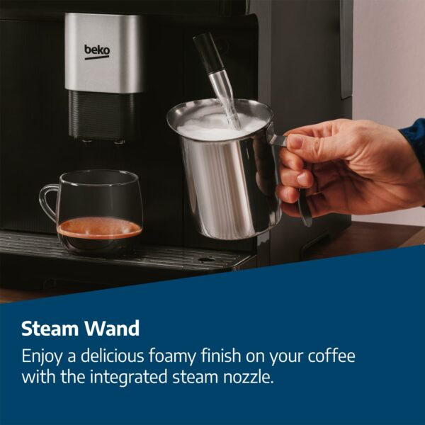 Beko CaffeExperto Bean to Cup Coffee Espresso Machine CEG7302B | Black | Colour Touch Screen Display | 2L Capacity |19 Bar Pressure | 2 Coffee Nozzles & Milk Frother