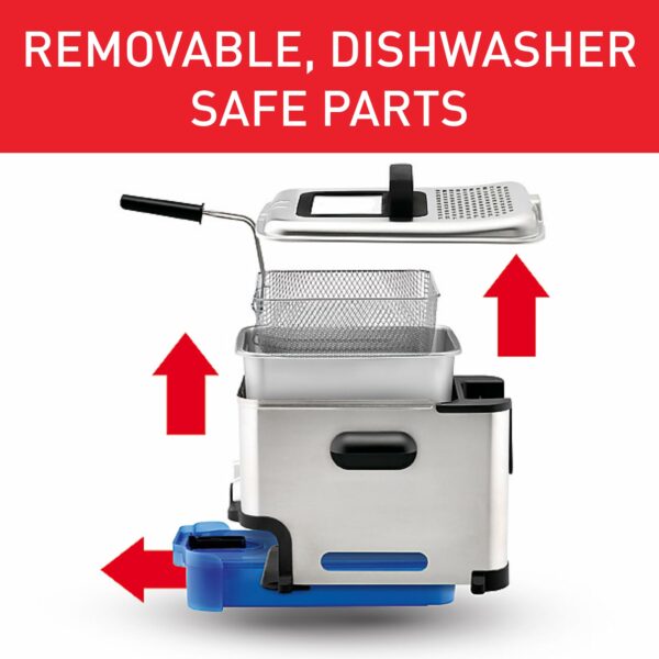 Tefal Deep Fryer Oleo Clean Pro, 3.5 Litre Oil Capacity, Oil Storage Box, Easy Cleaning, Stainless Steel, 1.2 kg, 6 Portions, Chips, Fried Chicken 2300W F58-M2, Grey/Blue