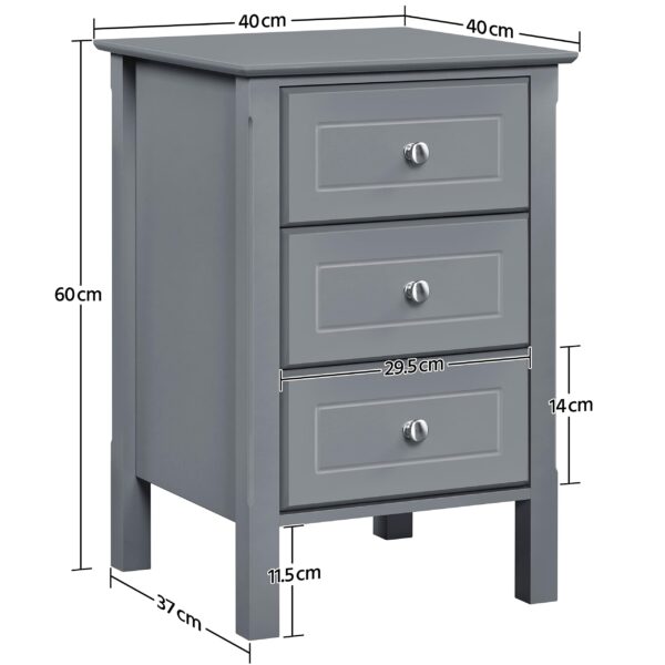 Yaheetech Bedside Tables Set of 2Pcs Chest of 3 Drawers Narrow Side Tables Wood Nightstands for Bedroom/Living Room/Small Space, 40x40x60cm, Dark Gray