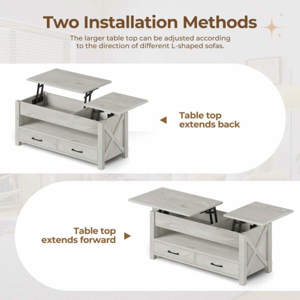 Seventable Coffee Table, 47.2" Lift Top Coffee Table with 2 Storage Drawers and Hidden Compartment, Retro Center Table