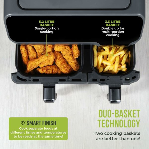 Tower T17099 Vortx 5.2L & 3.3L Eco Dual Basket Air Fryer with 8 One-Touch Pre-sets, 1700W, Black