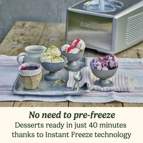 Cuisinart Ice Cream and Gelato Maker | Makes Ice Cream, Gelato, Sorbet, Frozen Yoghurt in 40 Mins | Homemade desserts | Easy to use at home | No Need to Pre-Freeze Bowl | Stainless Steel | ICE100BCU
