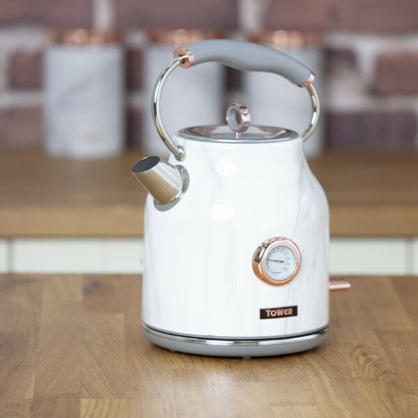 Tower Bottega T10020WMRG 3kW Stainless Steel Kettle with Quiet Boil, Temperature Dial and Boil Dry Protection, 1.7L, 3kW