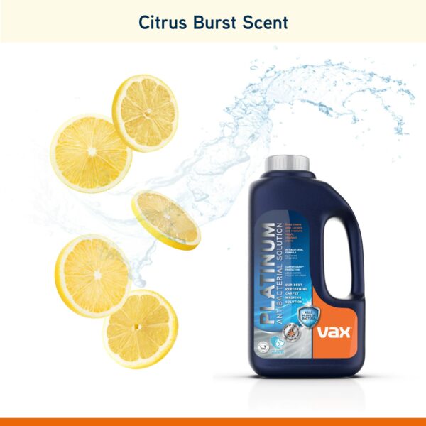 Vax Platinum Antibacterial 1.5L Carpet Cleaner Solution, Stain Remover Shampoo, Citrus Burst Scent