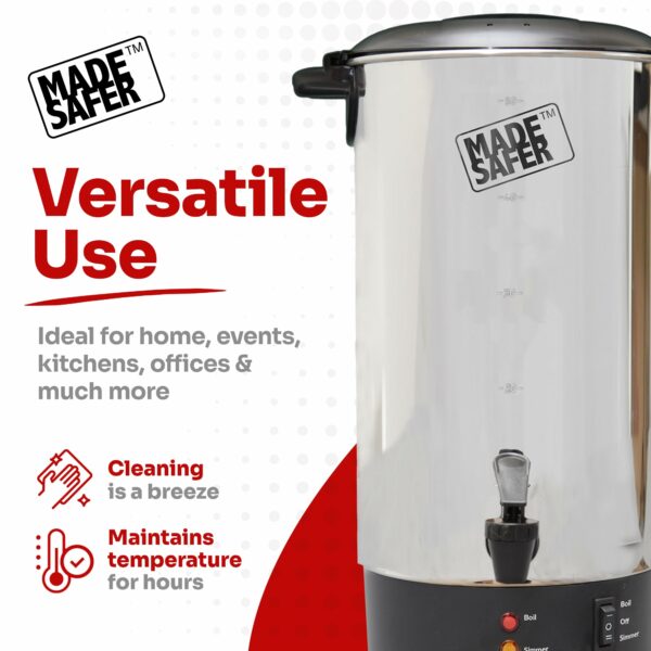 Made Safer - Hot Water Urn, Boiling Dispenser for Tea & Drinks, Low Energy & Versatile Boiler, Designed in the UK, 7.5L (40 Cups)