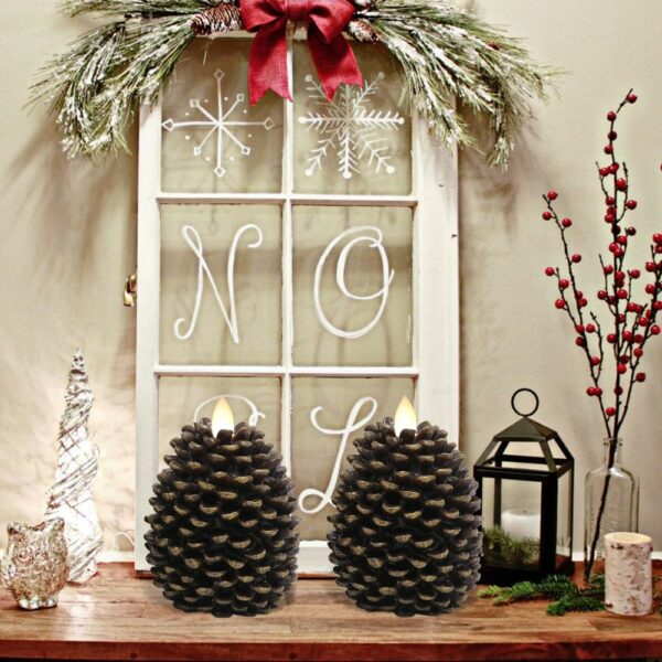 Eldnacele Pine Cone Flameless Candles Battery Operated with 6 Hour Timer Unscented Real Wax Flat Wick Flickering Pinecone LED Candles Christmas Home Holiday Decoration(2 Pack Brown)