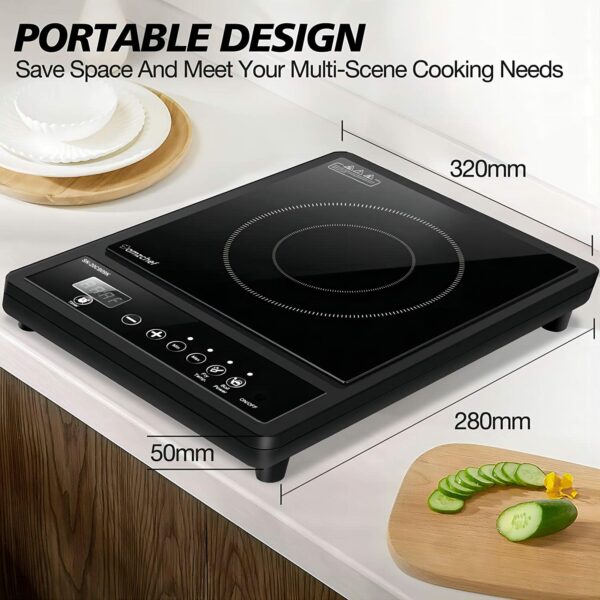 AMZCHEF Single Induction Hob, Portable Induction Hob, 10 Temperature Settings and Power levels from 300W to 2000W, Black Frosted Glass Panel,Sensitive Press Control, 3-hour Timer