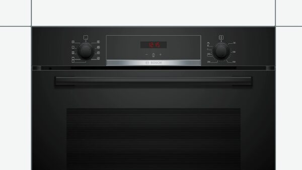 Bosch HBS534BB0B Serie 4 Built-in Oven with EcoClean Direct, Cleaning Assistance, 3D Hotair and LED display, 60 x 60 cm, Black & Bosch PBP6B6B60 Gas hob, 60 cm, Black, Serie 2, Built in
