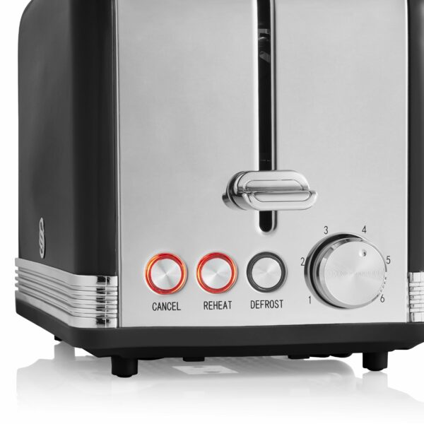 Swan ST19010BN Retro 2-Slice Toaster with Defost/Reheat/Cancle Functions, Cord Storage, 815W, Retro Black