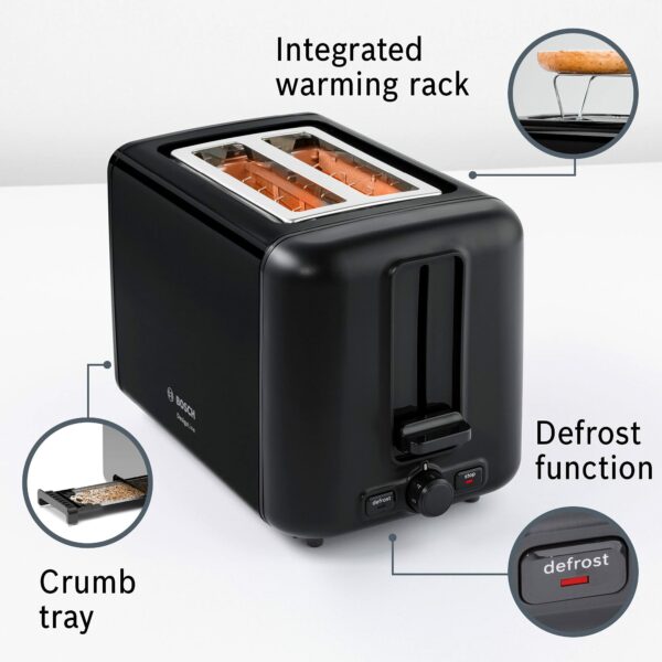 Bosch DesignLine Toaster TAT3P423GB DesignLine Toaster, Stainless Steel, 970 W, Black