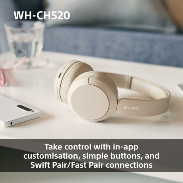 Sony WH-CH520 Wireless Bluetooth On-Ear Headphones, High Quality Sound, Lightweight Design, Up to 50hr Battery Life, Quick Charge, EQ, Clear Call Quality, iOS & Android - Black