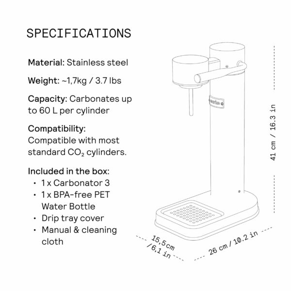 Aarke Carbonator 3, Sparkling Water Maker with Water Bottle, Steel Finish